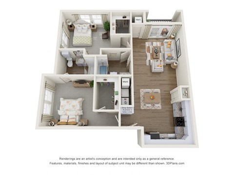 Floor plan for 2 beds, 2 baths, 1166 sqft
